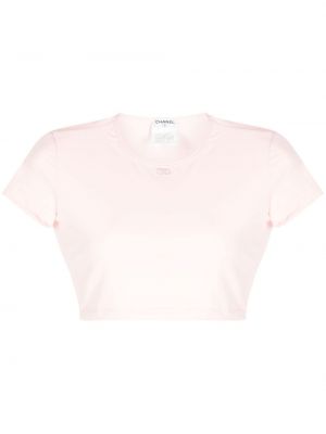 Tricou cu broderie Chanel Pre-owned roz