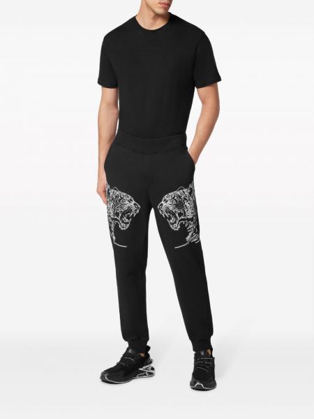 Bavlněné sportovní kalhoty s potiskem s tygřím vzorem Plein Sport černé