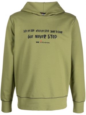 Raštuotas medvilninis džemperis su gobtuvu Kiton žalia
