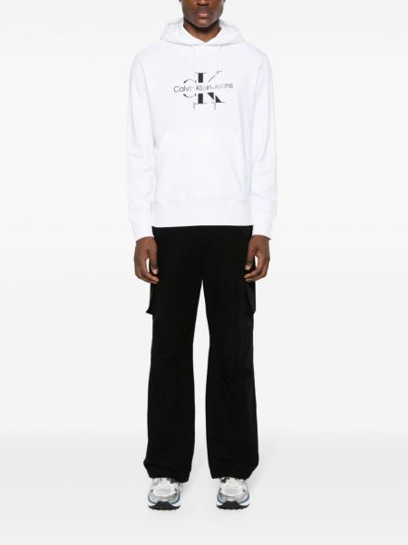 Mustriline puuvillased kapuutsiga pusa Calvin Klein Jeans valge