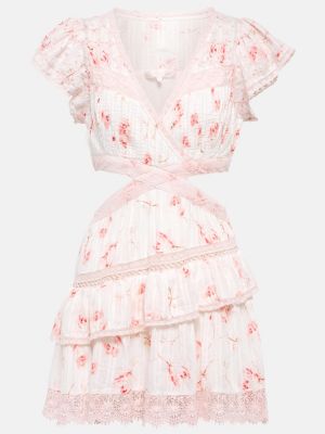 Květinové bavlněné mini šaty Loveshackfancy - růžová