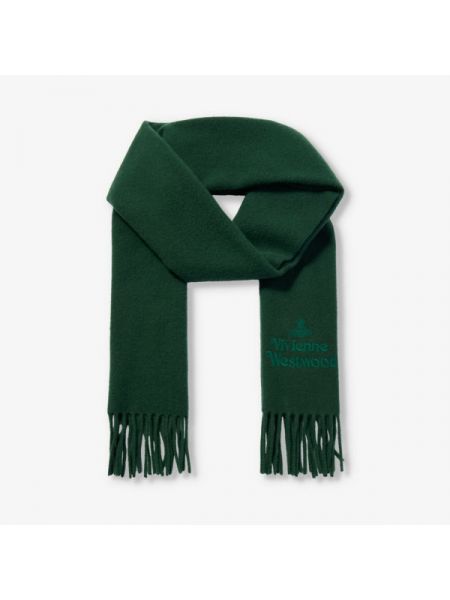 Шерстяной шарф с фирменной вышивкой и бахромой Vivienne Westwood зеленый