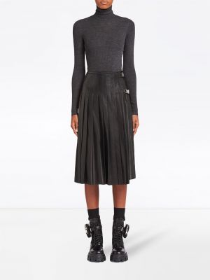 Plisované kožená sukně Prada černé