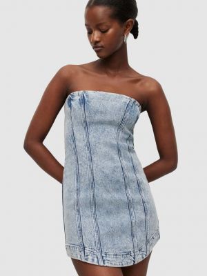 Bavlněné mini šaty Allsaints - modrá