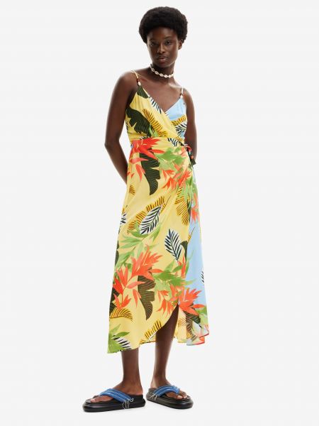 Μάξι φόρεμα με τροπικά μοτίβα Desigual κίτρινο