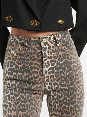 Leopardí zvonové džíny s vysokým pasem s potiskem Ganni hnědé