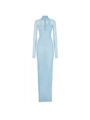Jedwabna sukienka długa Fendi niebieska