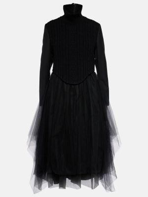 Robe mi-longue en laine en tulle Noir Kei Ninomiya noir