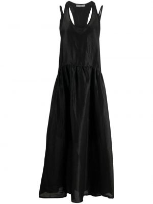Selyem lenvászon hosszú ruha Maurizio Mykonos fekete