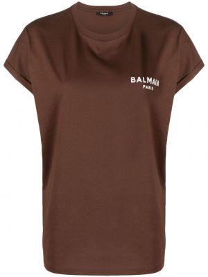 Памучна тениска с принт кафяво Balmain