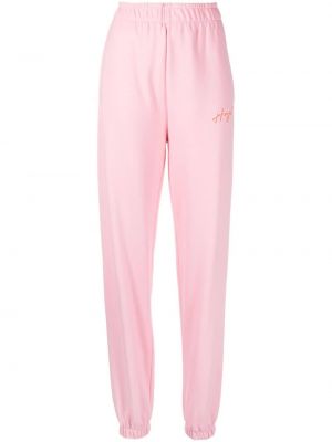 Bavlněné sportovní kalhoty s potiskem Hugo růžové