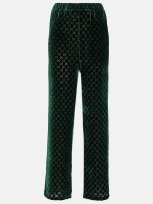 Sametové rovné kalhoty Gucci zelené