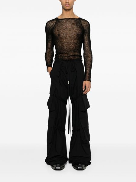 Medvilninės „cargo“ stiliaus kelnės su kišenėmis Ann Demeulemeester juoda
