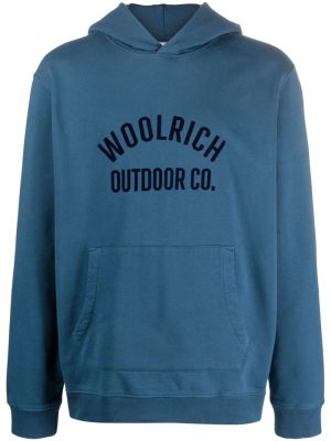 Bluza z kapturem bawełniana z nadrukiem Woolrich niebieska