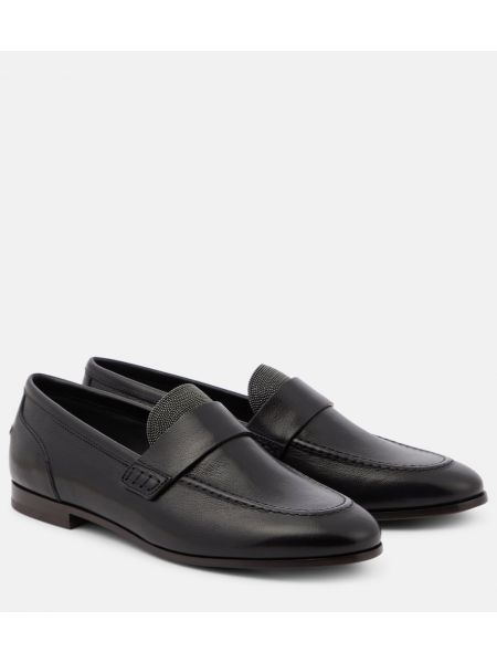 Pantofi loafer din piele Brunello Cucinelli negru