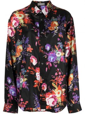Svilena srajca s cvetličnim vzorcem s potiskom Christian Dior črna
