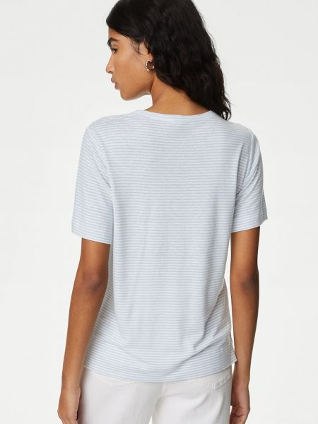 Льняная футболка в полоску из модала Marks & Spencer белая