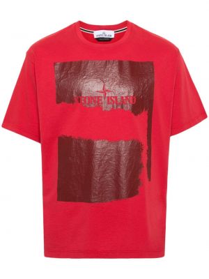 Памучна тениска с принт Stone Island червено