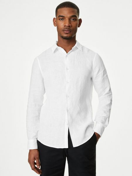 Lněná košile Marks & Spencer bílá