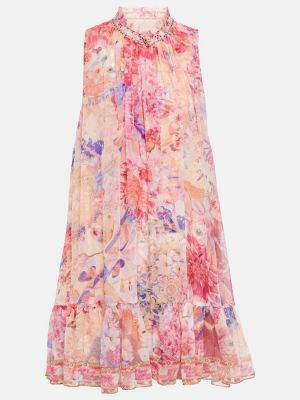 Květinové hedvábné šaty Camilla růžové