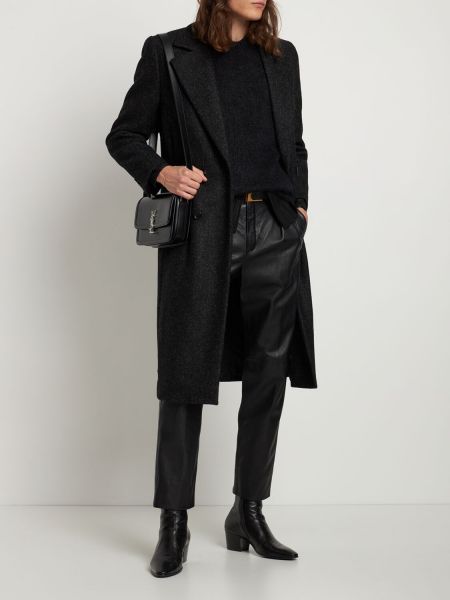 Вълнено палто Saint Laurent черно