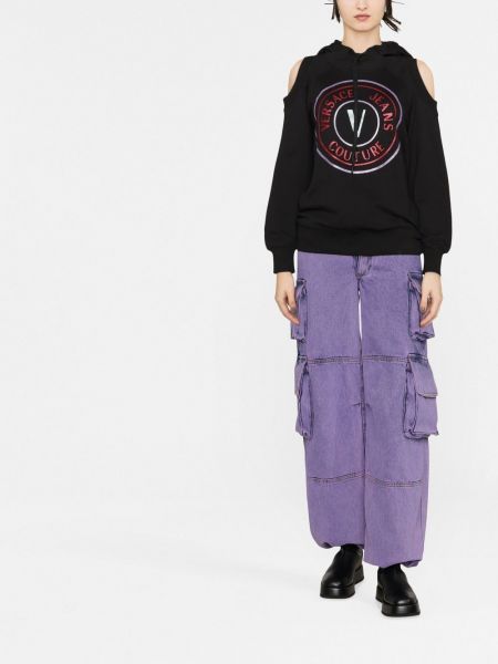 Kokvilnas kapučdžemperis ar apdruku Versace Jeans Couture melns