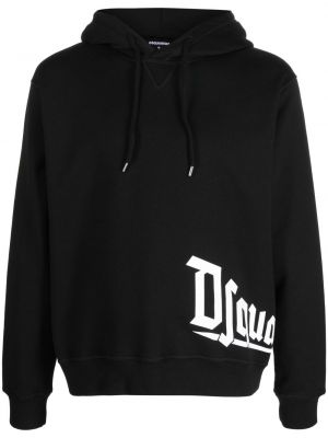 Raštuotas medvilninis džemperis su gobtuvu Dsquared2 juoda