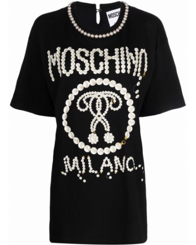 Camiseta con perlas con apliques Moschino negro
