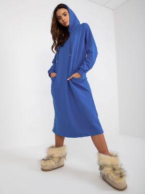 Midi šaty s kapucňou Fashionhunters modrá