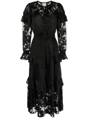 Прозрачна миди рокля с волани Marchesa Rosa черно