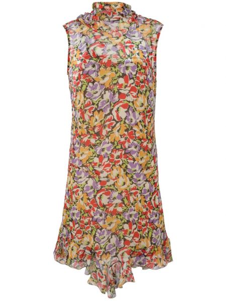 Kvetinové šaty s potlačou s volánmi Stella Mccartney ružová