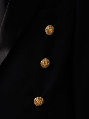 Oversized vlněný saténový kabát Balmain černý