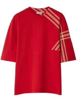 Rūtainas kokvilnas t-krekls ar apdruku Burberry sarkans