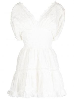 Bavlněné mini šaty s výstřihem do v s krátkými rukávy Waimari - bílá