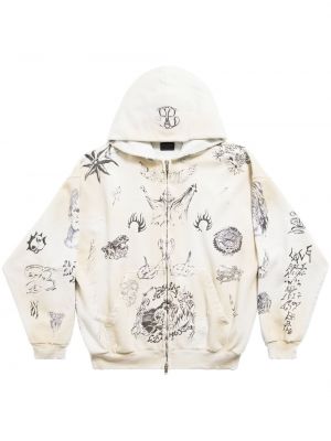 Pamučna hoodie s kapuljačom s patentnim zatvaračem Balenciaga bijela