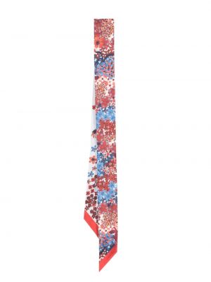 Květinový hedvábný šál s potiskem Longchamp červený