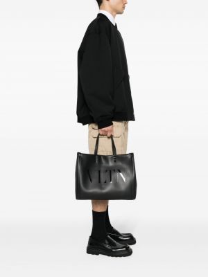 Leder shopper handtasche mit print Valentino Garavani schwarz