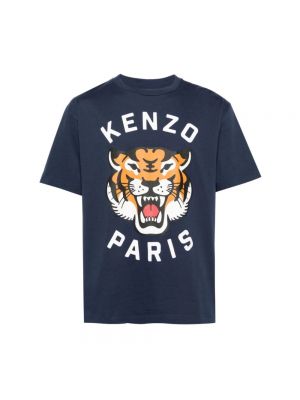 Koszulka z nadrukiem w tygrysie prążki Kenzo niebieska
