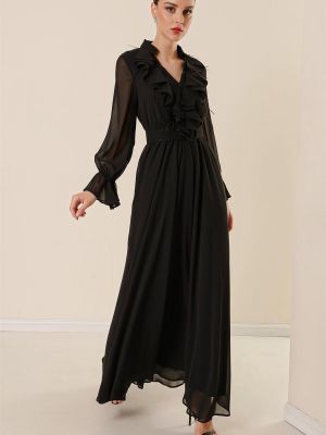 Макси рокля с копчета с пера от шифон By Saygı черно