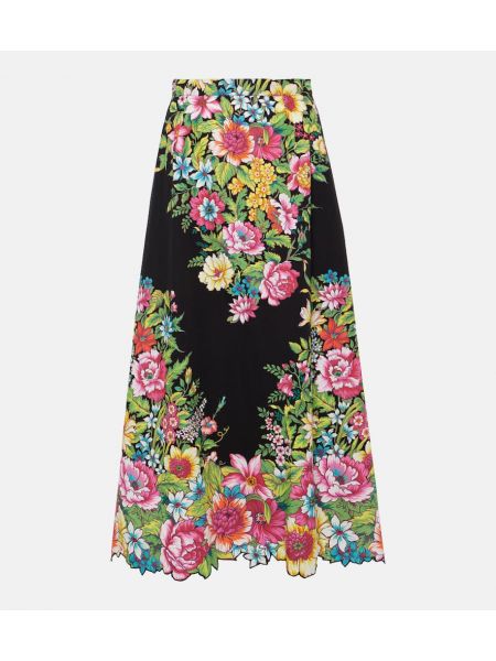 Pamučna maksi suknja s cvjetnim printom Etro crna