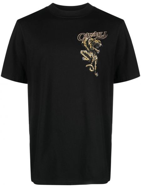 Bombažna majica s potiskom Roberto Cavalli črna