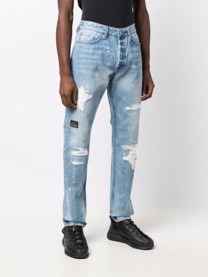 Slim fit skinny džíny s dírami Evisu modré