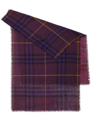 Fular de lână de mătase în carouri Burberry violet