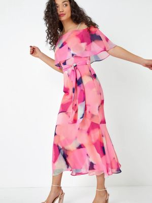 Шифоновое длинное платье с абстрактным узором D.u.s.k розовое