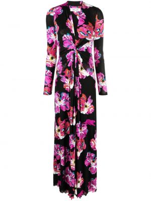 Kvetinové dlouhé šaty s potlačou Dvf Diane Von Furstenberg čierna