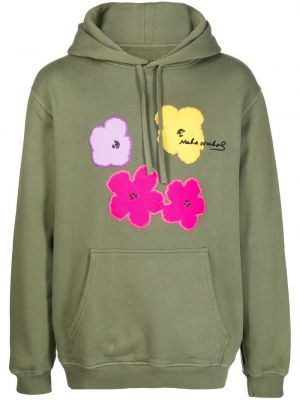 Kokvilnas kapučdžemperis ar ziediem Maharishi zaļš