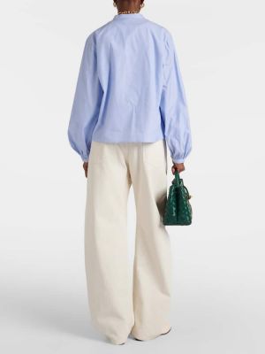 Blusa de algodón con mangas globo Polo Ralph Lauren azul