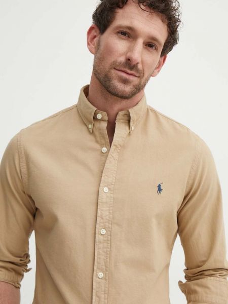 Pernata pamučna košulja s gumbima Polo Ralph Lauren bež