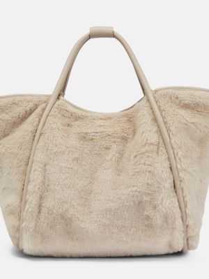 Копринени вълнени шопинг чанта от алпака вълна Max Mara бежово