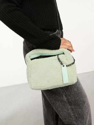 Мини-сумка Claudia Canova из искусственного меха мятного цвета с ремешком через плечо